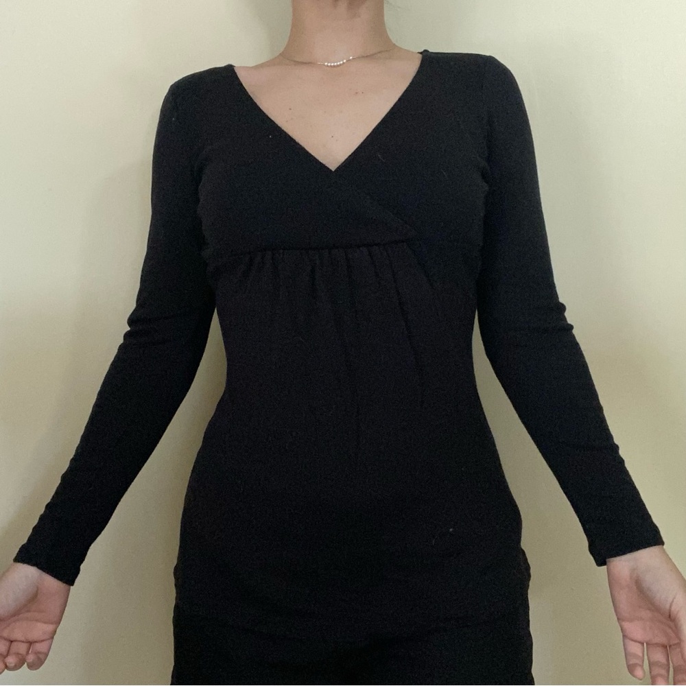 Inc international concepts black v neck baby doll long sleeve S